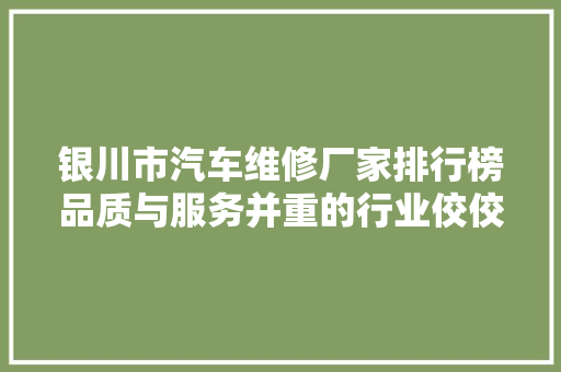 银川市汽车维修厂家排行榜品质与服务并重的行业佼佼者