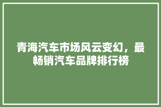 青海汽车市场风云变幻，最畅销汽车品牌排行榜