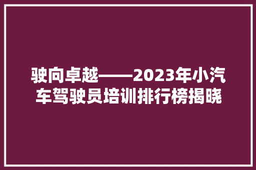 驶向卓越——2023年小汽车驾驶员培训排行榜揭晓