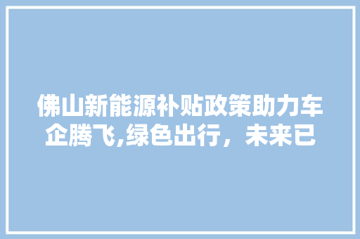 佛山新能源补贴政策助力车企腾飞,绿色出行，未来已来 车载导航