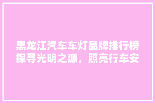 黑龙江汽车车灯品牌排行榜探寻光明之源，照亮行车安全之路