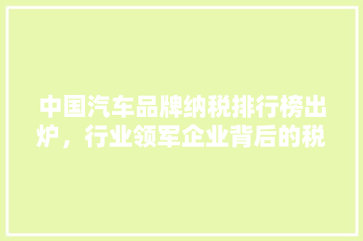 中国汽车品牌纳税排行榜出炉，行业领军企业背后的税收贡献