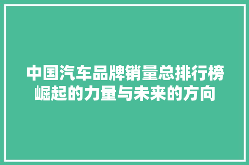中国汽车品牌销量总排行榜崛起的力量与未来的方向