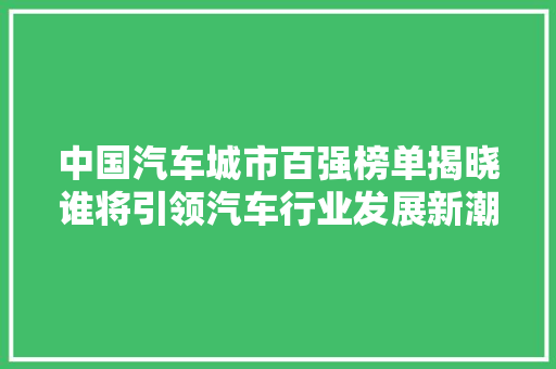 中国汽车城市百强榜单揭晓谁将引领汽车行业发展新潮流