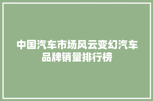 中国汽车市场风云变幻汽车品牌销量排行榜