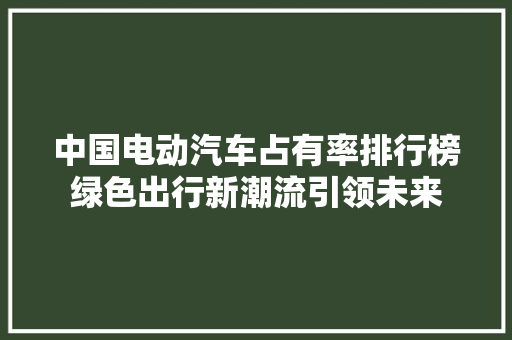 中国电动汽车占有率排行榜绿色出行新潮流引领未来