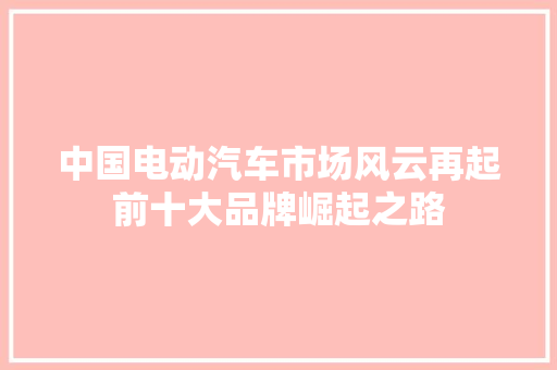 中国电动汽车市场风云再起前十大品牌崛起之路