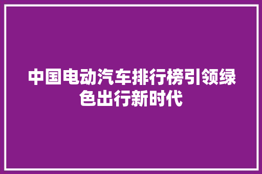 中国电动汽车排行榜引领绿色出行新时代