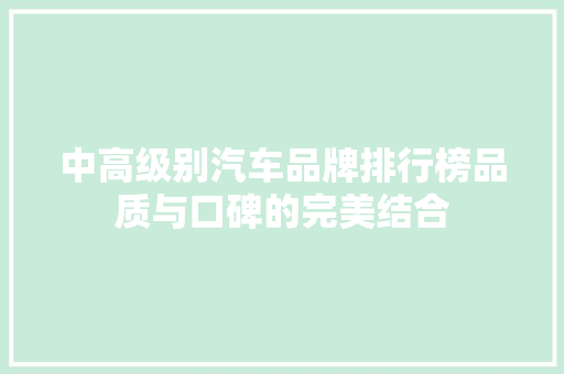 中高级别汽车品牌排行榜品质与口碑的完美结合