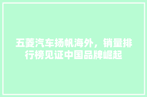 五菱汽车扬帆海外，销量排行榜见证中国品牌崛起