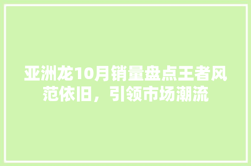 亚洲龙10月销量盘点王者风范依旧，引领市场潮流