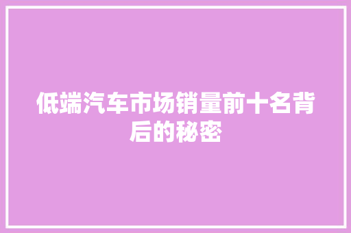 低端汽车市场销量前十名背后的秘密 汽车配件