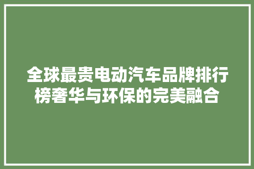 全球最贵电动汽车品牌排行榜奢华与环保的完美融合