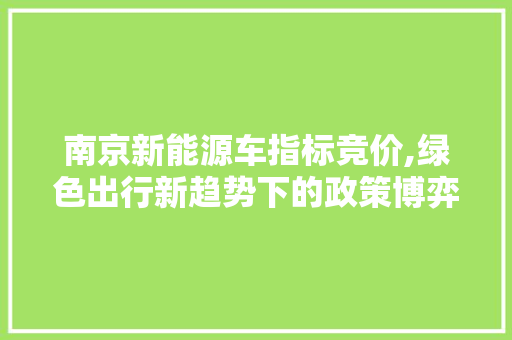 南京新能源车指标竞价,绿色出行新趋势下的政策博弈