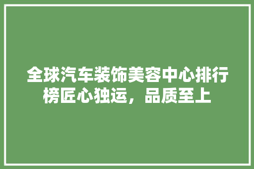 全球汽车装饰美容中心排行榜匠心独运，品质至上
