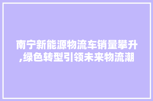 南宁新能源物流车销量攀升,绿色转型引领未来物流潮流 自动驾驶