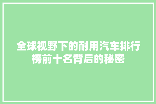 全球视野下的耐用汽车排行榜前十名背后的秘密 汽车轮胎