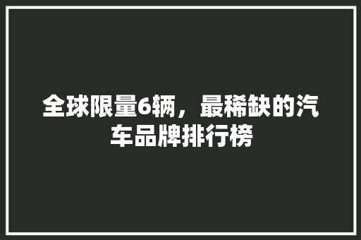 全球限量6辆，最稀缺的汽车品牌排行榜 新车资讯