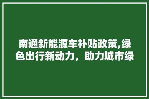 南通新能源车补贴政策,绿色出行新动力，助力城市绿色发展