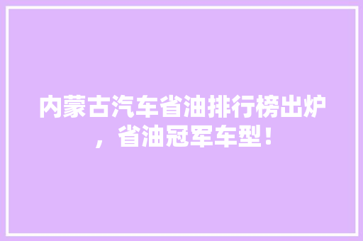内蒙古汽车省油排行榜出炉，省油冠军车型！
