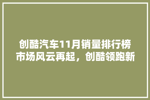 创酷汽车11月销量排行榜市场风云再起，创酷领跑新势力