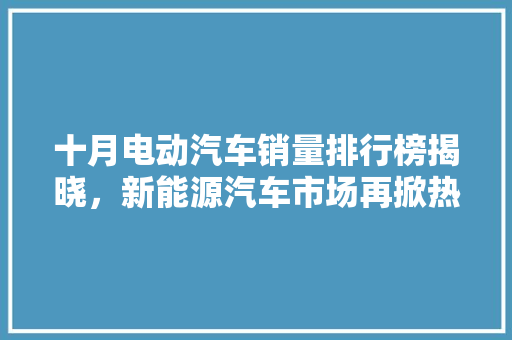 十月电动汽车销量排行榜揭晓，新能源汽车市场再掀热潮 车载导航
