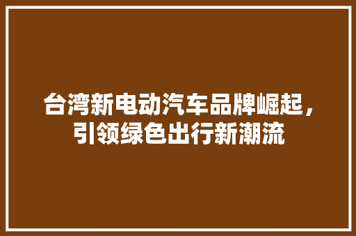 台湾新电动汽车品牌崛起，引领绿色出行新潮流