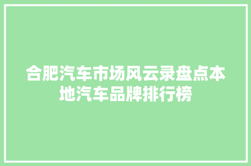 合肥汽车市场风云录盘点本地汽车品牌排行榜