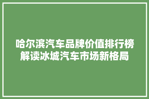 哈尔滨汽车品牌价值排行榜解读冰城汽车市场新格局 智能驾驶