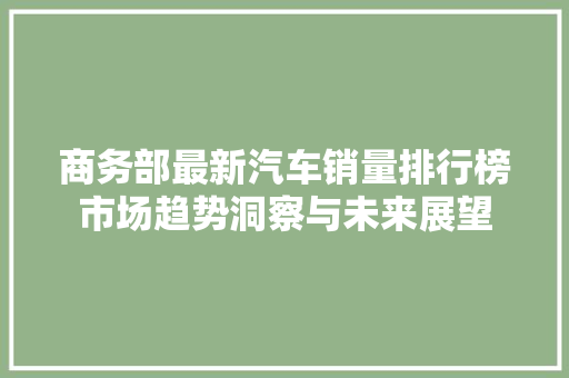 商务部最新汽车销量排行榜市场趋势洞察与未来展望