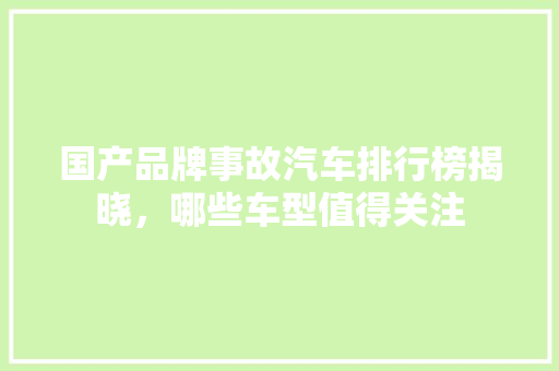国产品牌事故汽车排行榜揭晓，哪些车型值得关注