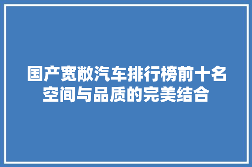 国产宽敞汽车排行榜前十名空间与品质的完美结合
