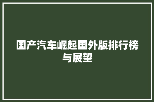 国产汽车崛起国外版排行榜与展望