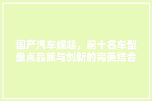 国产汽车崛起，前十名车型盘点品质与创新的完美结合