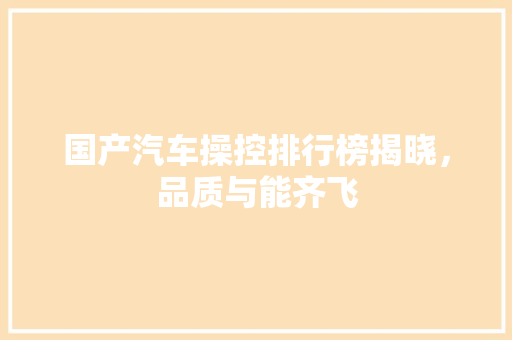 国产汽车操控排行榜揭晓，品质与能齐飞