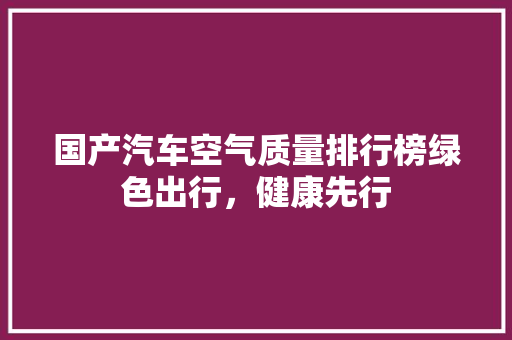 国产汽车空气质量排行榜绿色出行，健康先行