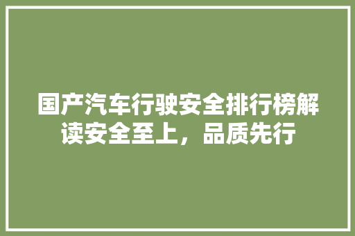 国产汽车行驶安全排行榜解读安全至上，品质先行