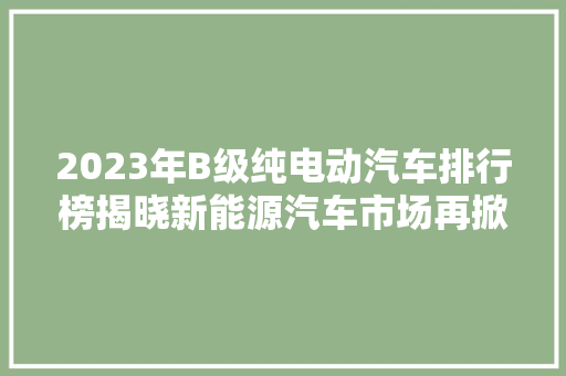 2023年B级纯电动汽车排行榜揭晓新能源汽车市场再掀风云