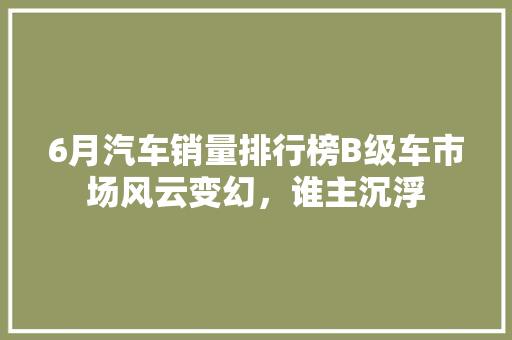 6月汽车销量排行榜B级车市场风云变幻，谁主沉浮