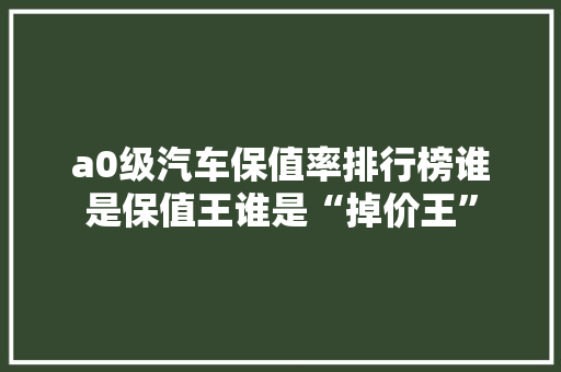 a0级汽车保值率排行榜谁是保值王谁是“掉价王”