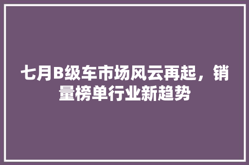 七月B级车市场风云再起，销量榜单行业新趋势