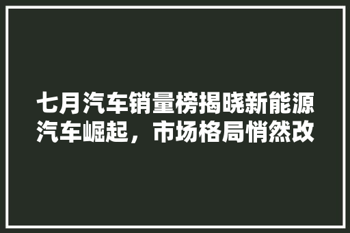 七月汽车销量榜揭晓新能源汽车崛起，市场格局悄然改变