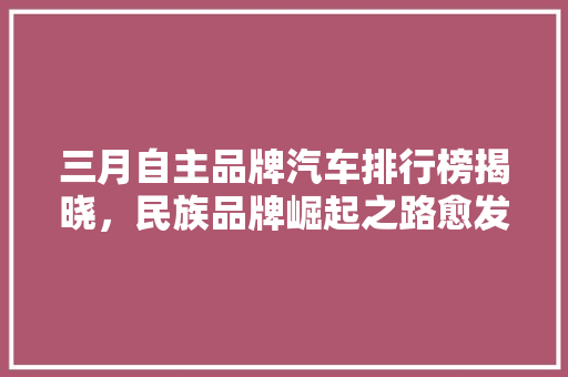 三月自主品牌汽车排行榜揭晓，民族品牌崛起之路愈发宽广