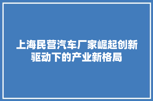 上海民营汽车厂家崛起创新驱动下的产业新格局