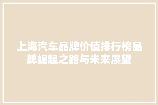上海汽车品牌价值排行榜品牌崛起之路与未来展望 汽车保养