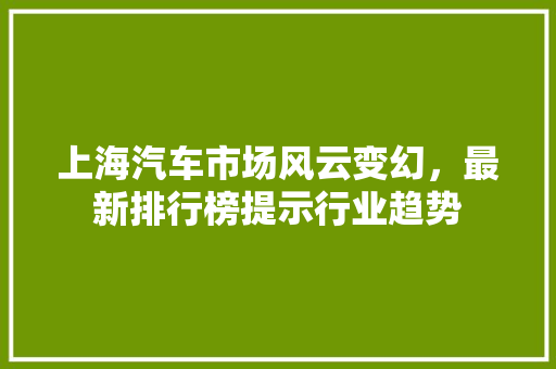 上海汽车市场风云变幻，最新排行榜提示行业趋势