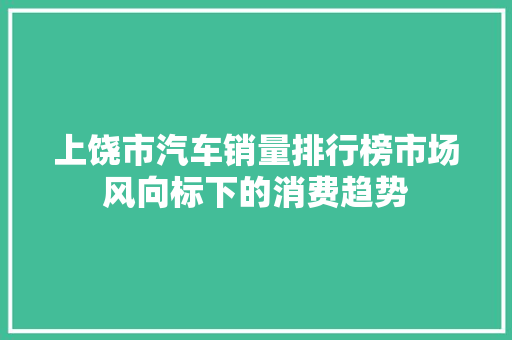 上饶市汽车销量排行榜市场风向标下的消费趋势