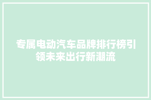 专属电动汽车品牌排行榜引领未来出行新潮流