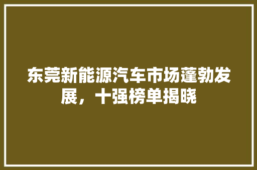 东莞新能源汽车市场蓬勃发展，十强榜单揭晓
