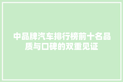 中品牌汽车排行榜前十名品质与口碑的双重见证